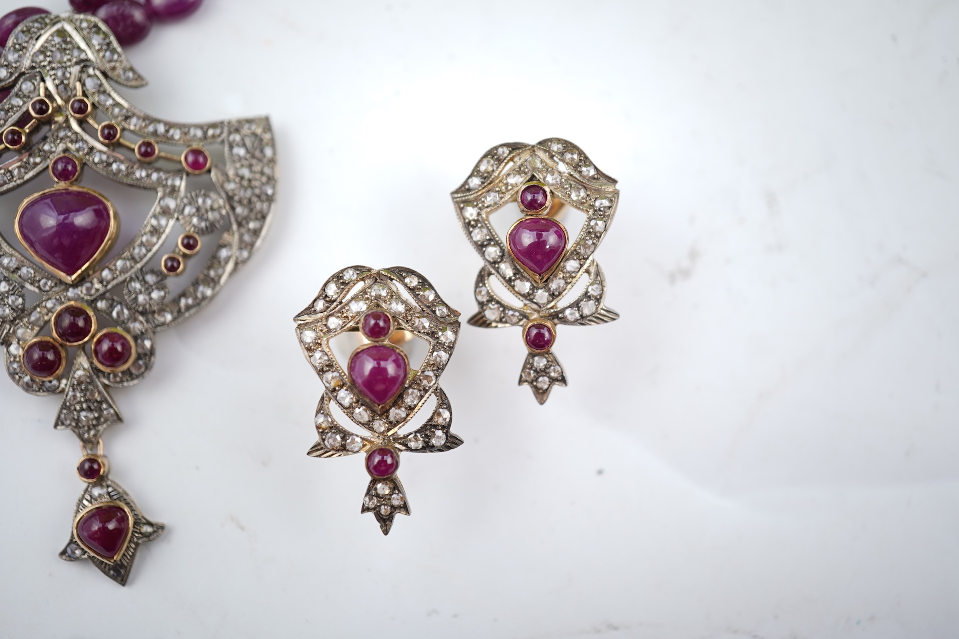 A ruby and diamond parure, India